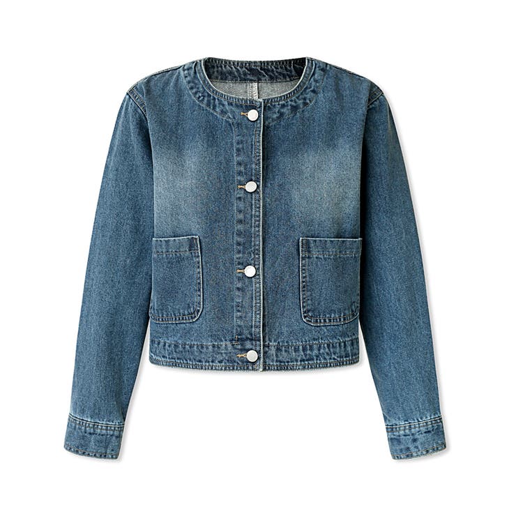 ノーカラーデニムジャケット デニムジャケット ブルゾン | COCOMOMO | 詳細画像22 