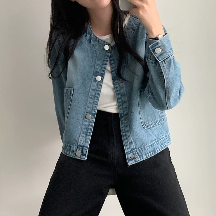 ノーカラーデニムジャケット デニムジャケット ブルゾン | COCOMOMO | 詳細画像7 