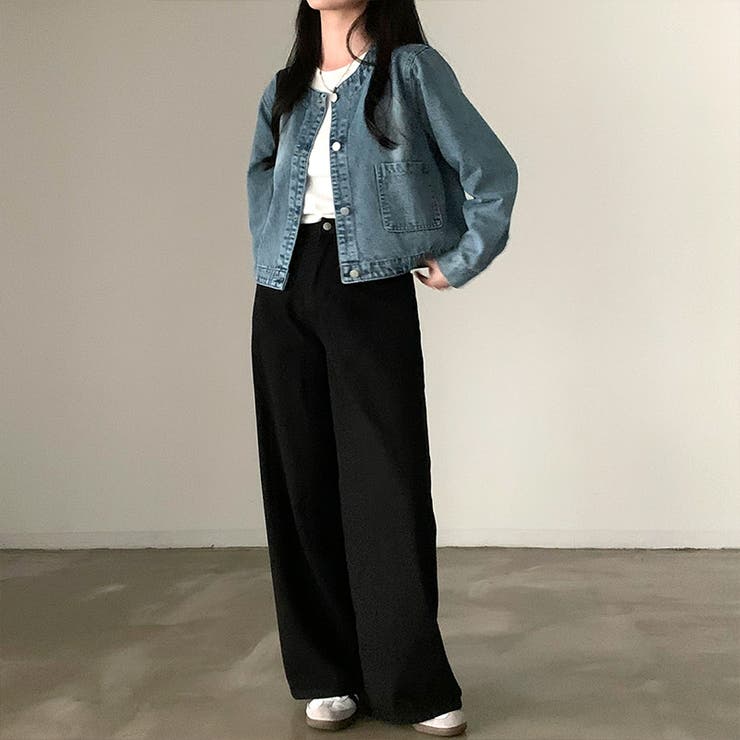 ノーカラーデニムジャケット デニムジャケット ブルゾン | COCOMOMO | 詳細画像9 