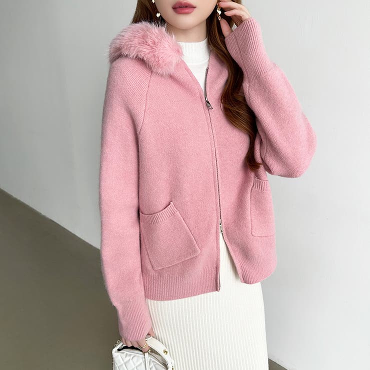 ふわふわファー付きパーカー ファーフードパーカー ニットパーカー | COCOMOMO | 詳細画像12 