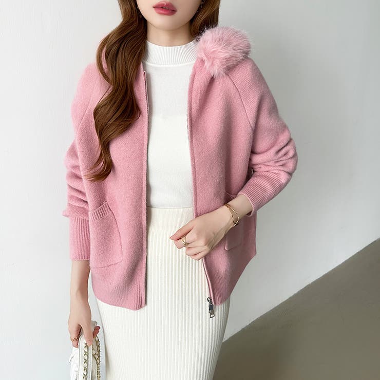 ふわふわファー付きパーカー ファーフードパーカー ニットパーカー | COCOMOMO | 詳細画像13 