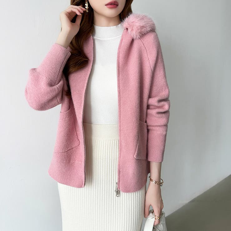 ふわふわファー付きパーカー ファーフードパーカー ニットパーカー | COCOMOMO | 詳細画像14 