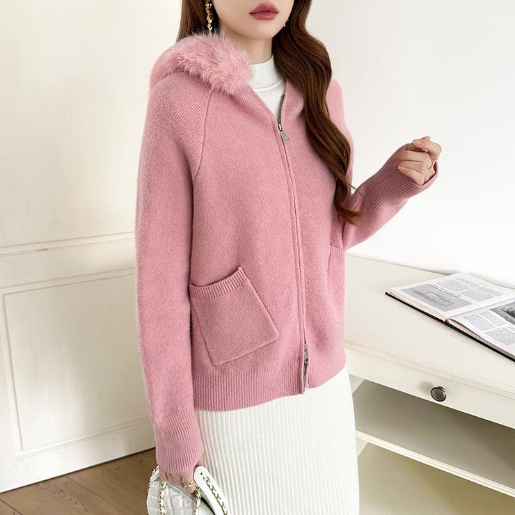 ふわふわファー付きパーカー ファーフードパーカー ニットパーカー | COCOMOMO | 詳細画像17 