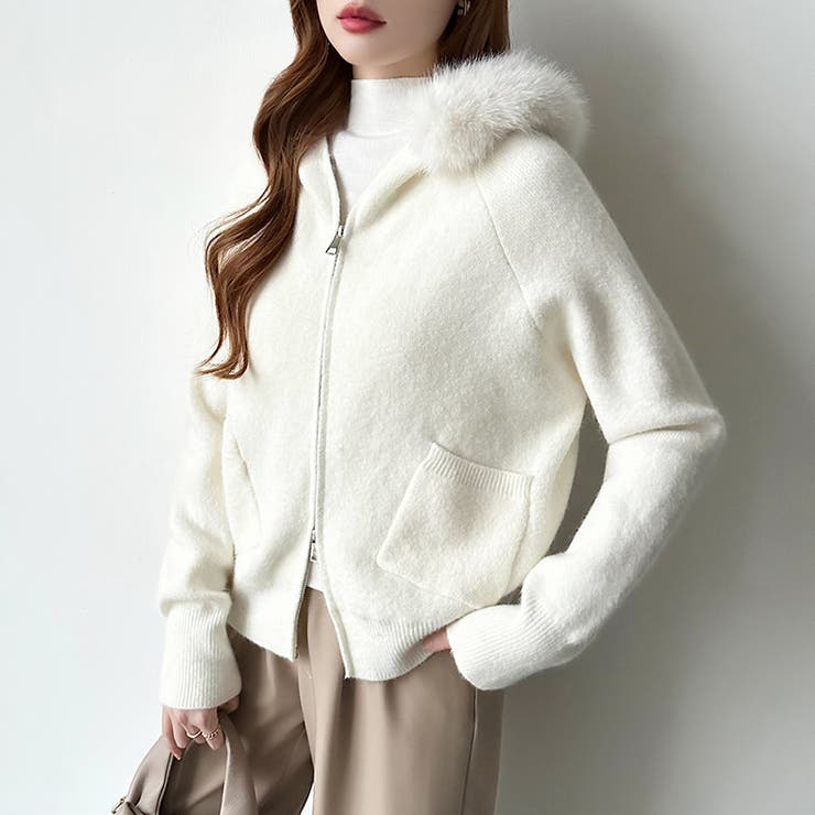 ふわふわファー付きパーカー ファーフードパーカー ニットパーカー | COCOMOMO | 詳細画像19 