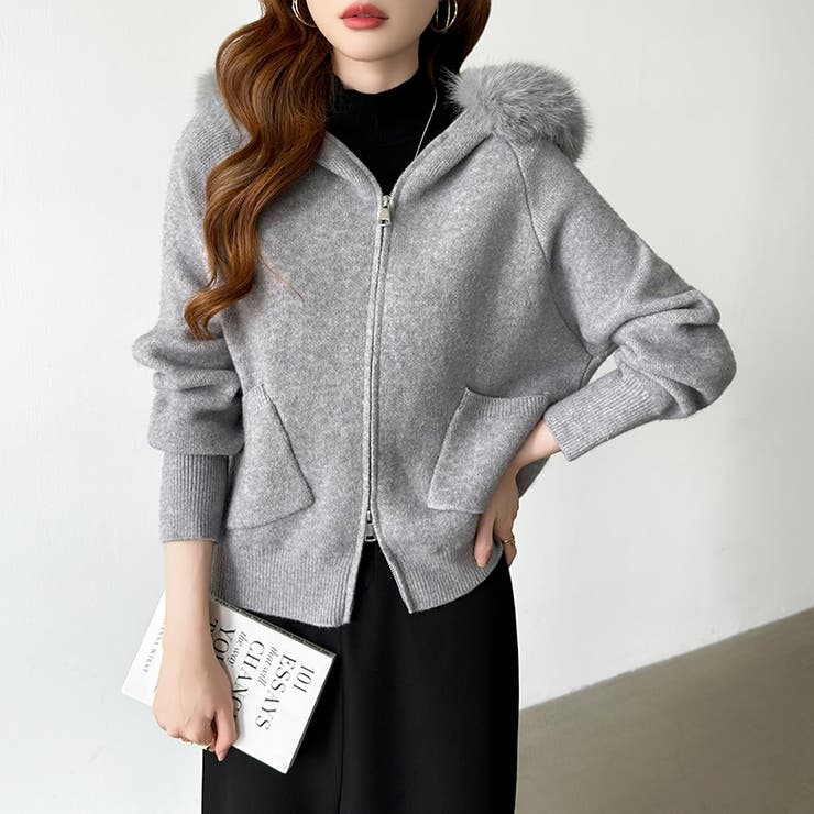 ふわふわファー付きパーカー ファーフードパーカー ニットパーカー | COCOMOMO | 詳細画像2 