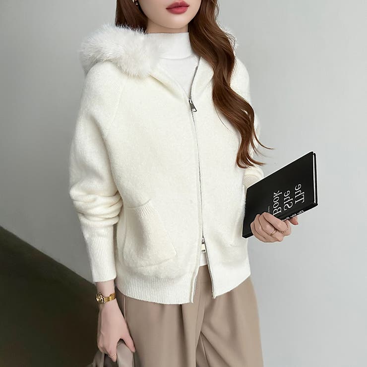 ふわふわファー付きパーカー ファーフードパーカー ニットパーカー | COCOMOMO | 詳細画像20 