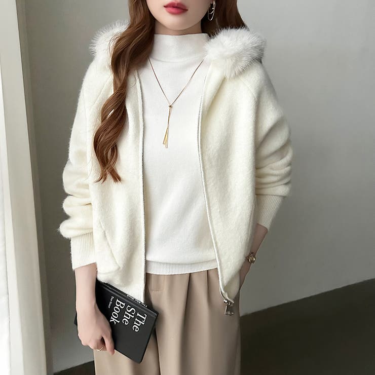 ふわふわファー付きパーカー ファーフードパーカー ニットパーカー | COCOMOMO | 詳細画像21 