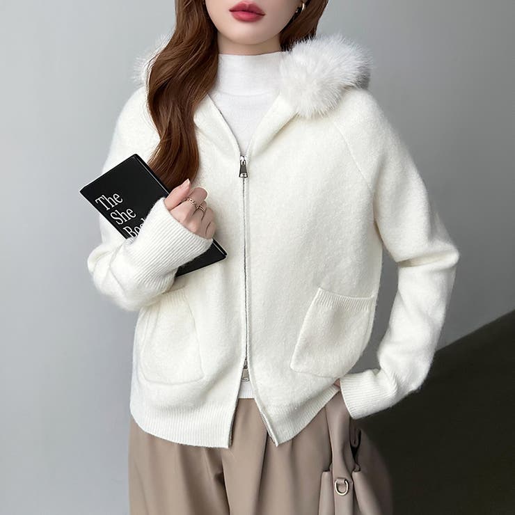 ふわふわファー付きパーカー ファーフードパーカー ニットパーカー | COCOMOMO | 詳細画像24 