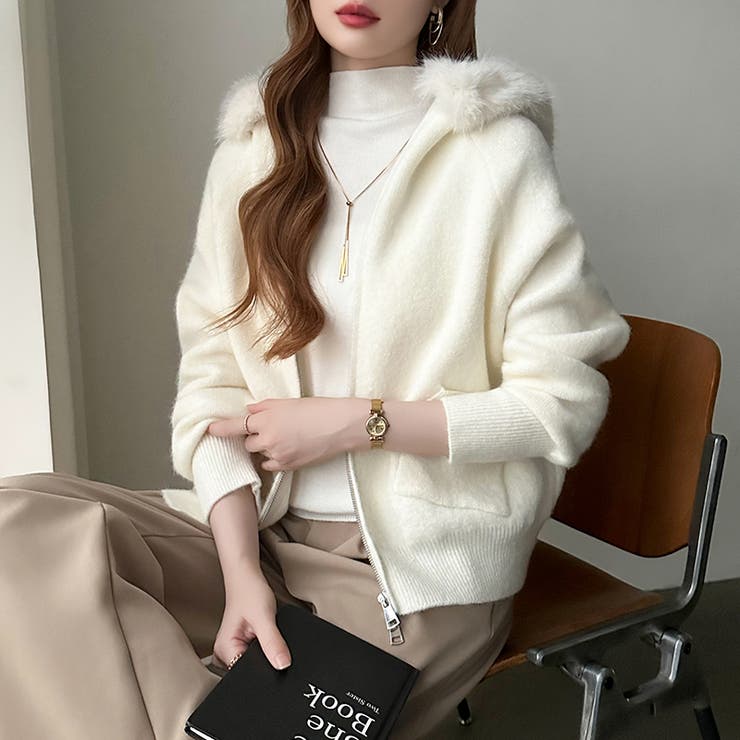 ふわふわファー付きパーカー ファーフードパーカー ニットパーカー | COCOMOMO | 詳細画像25 