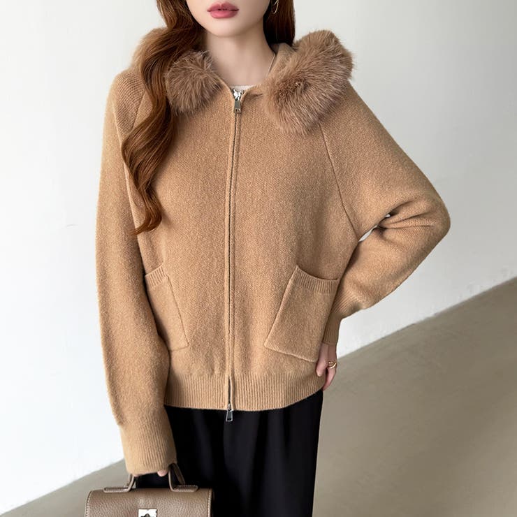 ふわふわファー付きパーカー ファーフードパーカー ニットパーカー | COCOMOMO | 詳細画像26 