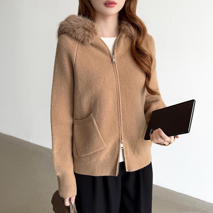 ふわふわファー付きパーカー ファーフードパーカー ニットパーカー | COCOMOMO | 詳細画像28 