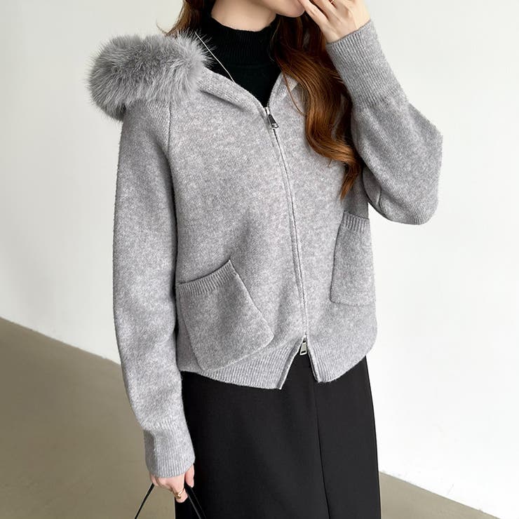 ふわふわファー付きパーカー ファーフードパーカー ニットパーカー | COCOMOMO | 詳細画像3 