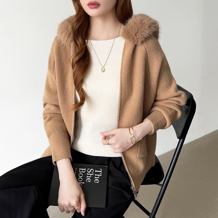 ふわふわファー付きパーカー ファーフードパーカー ニットパーカー | COCOMOMO | 詳細画像33 