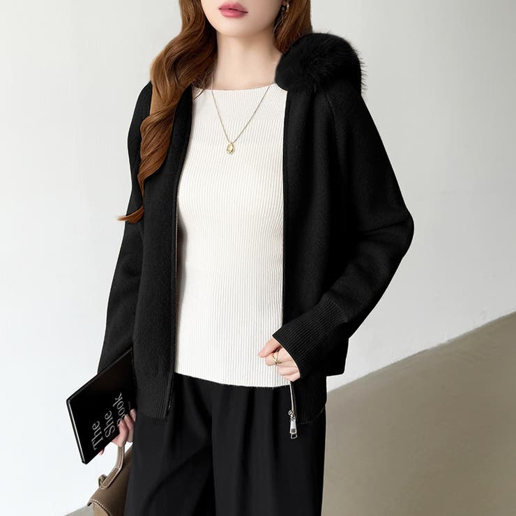 ふわふわファー付きパーカー ファーフードパーカー ニットパーカー | COCOMOMO | 詳細画像35 