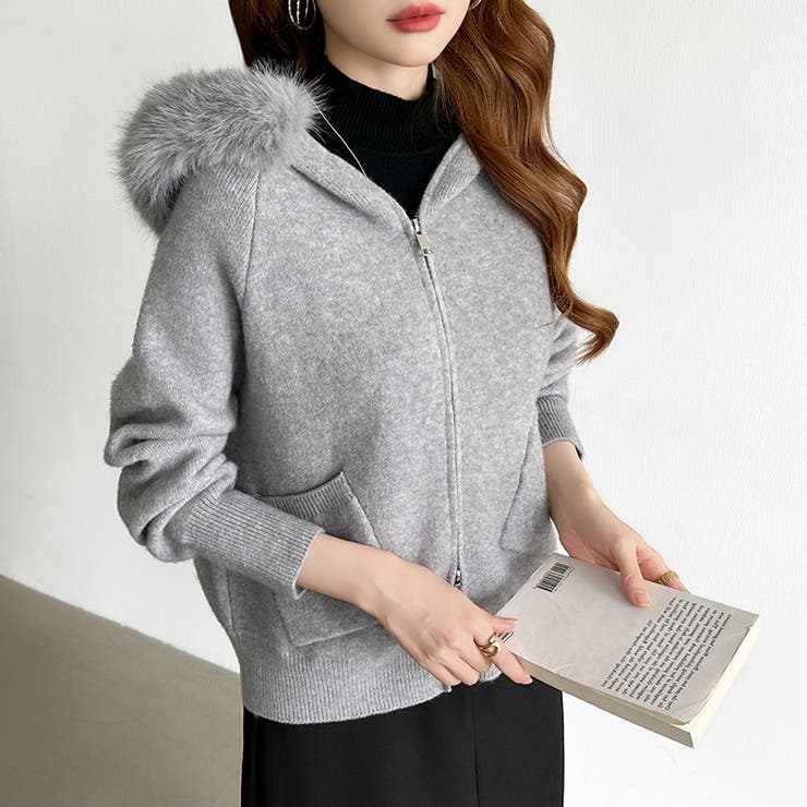 ふわふわファー付きパーカー ファーフードパーカー ニットパーカー | COCOMOMO | 詳細画像7 