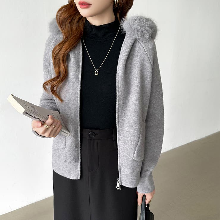 ふわふわファー付きパーカー ファーフードパーカー ニットパーカー | COCOMOMO | 詳細画像8 