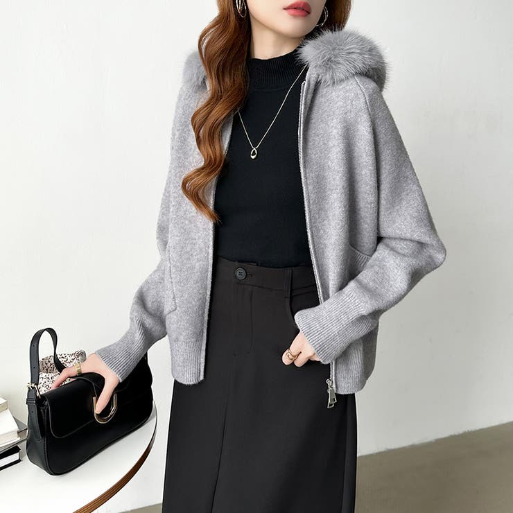 ふわふわファー付きパーカー ファーフードパーカー ニットパーカー | COCOMOMO | 詳細画像9 