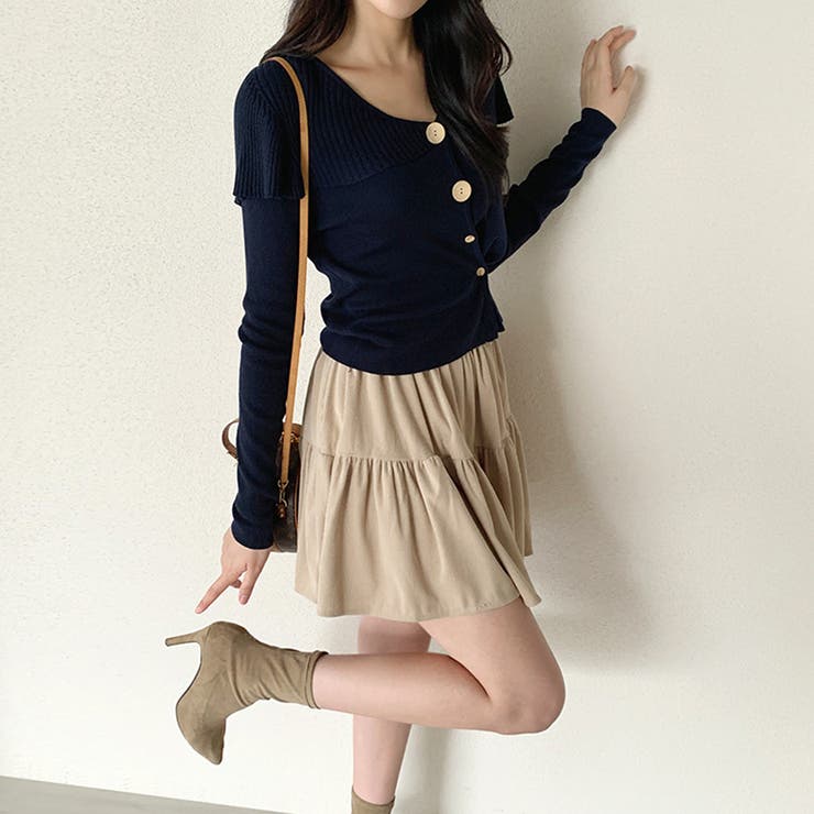 ビッグカラーニット カーディガン アシンメトリーニット | COCOMOMO | 詳細画像14 