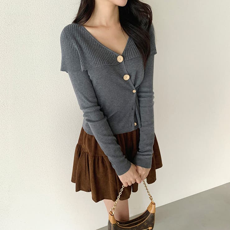 ビッグカラーニット カーディガン アシンメトリーニット | COCOMOMO | 詳細画像6 