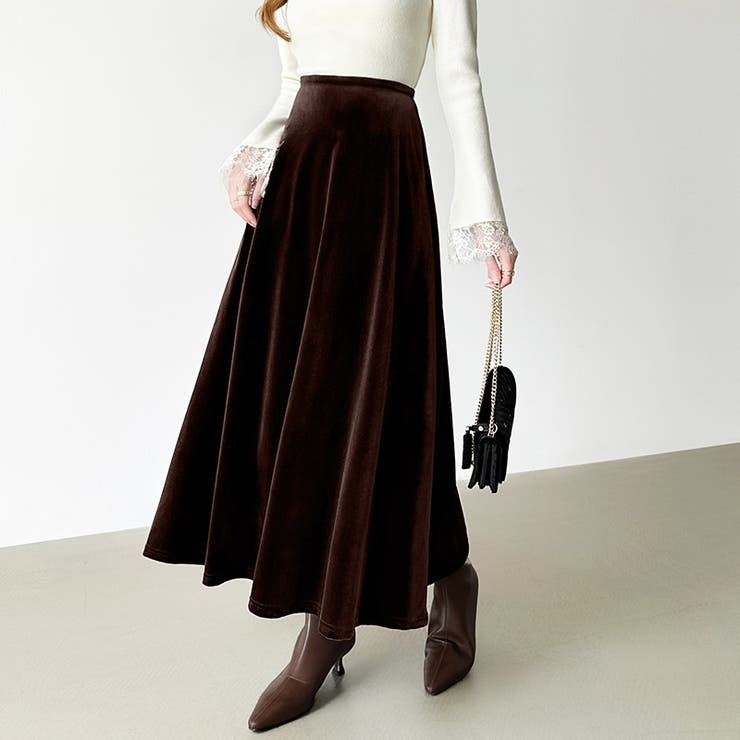 ベロアスカート ロングスカート フレアスカート | COCOMOMO | 詳細画像3 