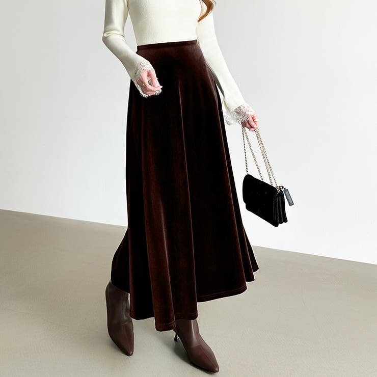 ベロアスカート ロングスカート フレアスカート | COCOMOMO | 詳細画像4 