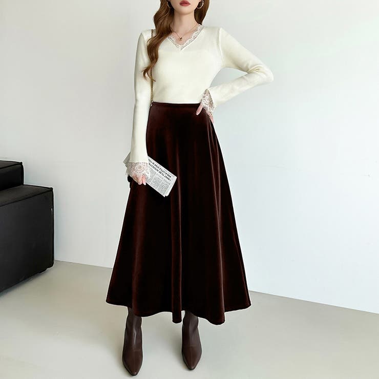 ベロアスカート ロングスカート フレアスカート | COCOMOMO | 詳細画像9 