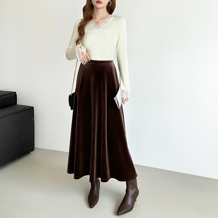 ベロアスカート ロングスカート フレアスカート | COCOMOMO | 詳細画像10 