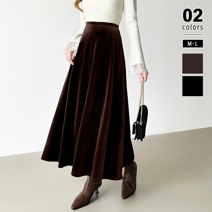 ブラウン | ベロアスカート ロングスカート フレアスカート | COCOMOMO