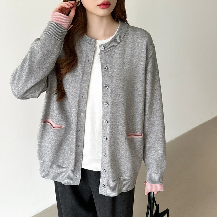 レイヤード風配色カーディガン 配色ニット バイカラーカーディガン | COCOMOMO | 詳細画像15 