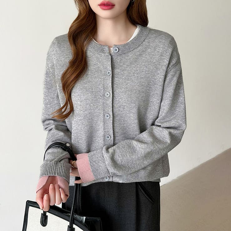 レイヤード風配色カーディガン 配色ニット バイカラーカーディガン | COCOMOMO | 詳細画像17 