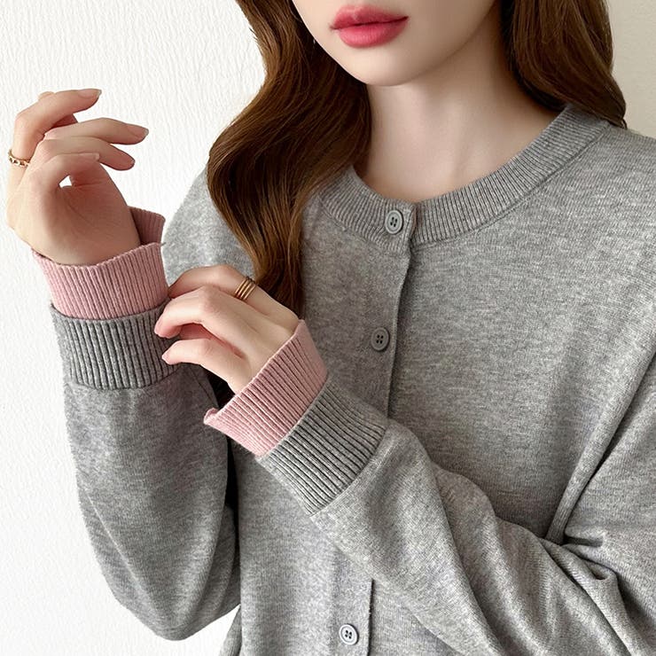 レイヤード風配色カーディガン 配色ニット バイカラーカーディガン | COCOMOMO | 詳細画像18 