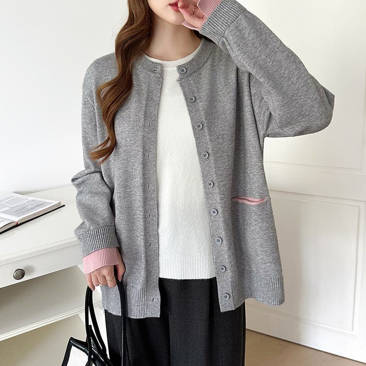 レイヤード風配色カーディガン 配色ニット バイカラーカーディガン | COCOMOMO | 詳細画像19 