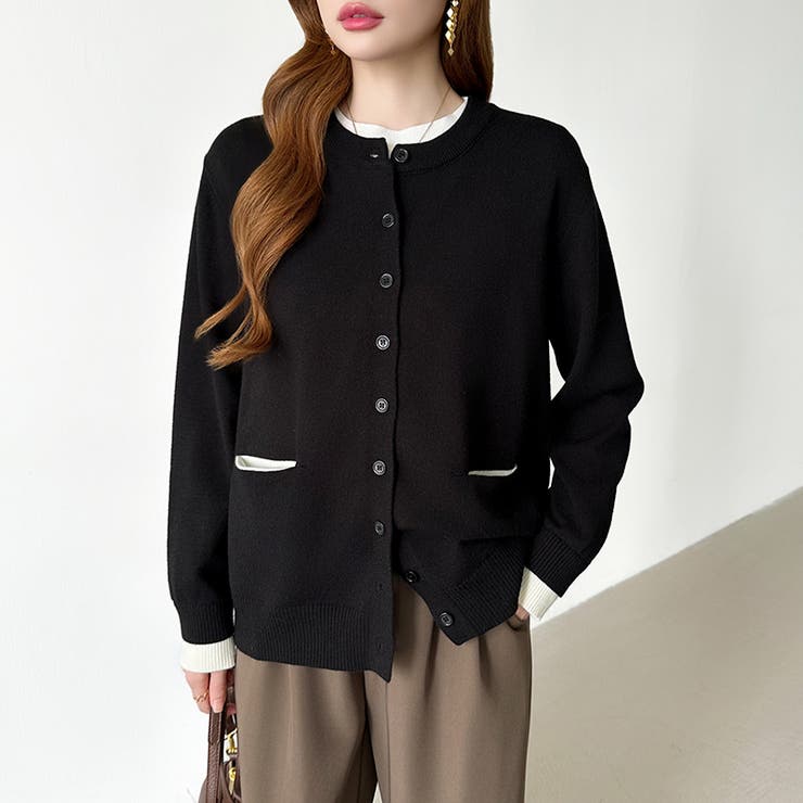 レイヤード風配色カーディガン 配色ニット バイカラーカーディガン | COCOMOMO | 詳細画像2 