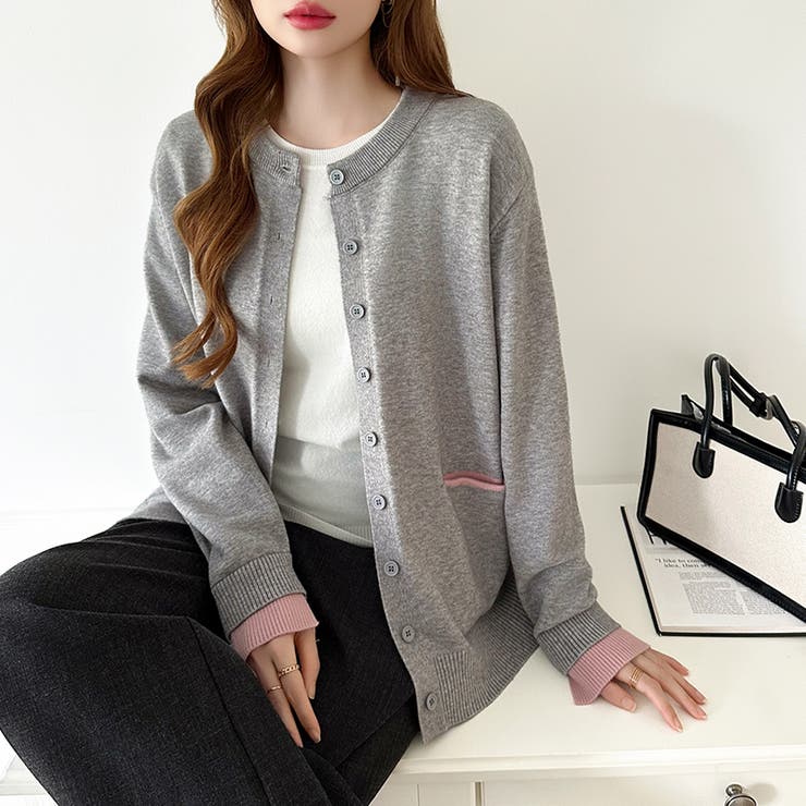 レイヤード風配色カーディガン 配色ニット バイカラーカーディガン | COCOMOMO | 詳細画像20 