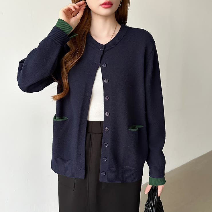 レイヤード風配色カーディガン 配色ニット バイカラーカーディガン | COCOMOMO | 詳細画像21 