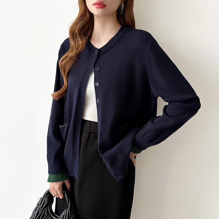 レイヤード風配色カーディガン 配色ニット バイカラーカーディガン | COCOMOMO | 詳細画像22 