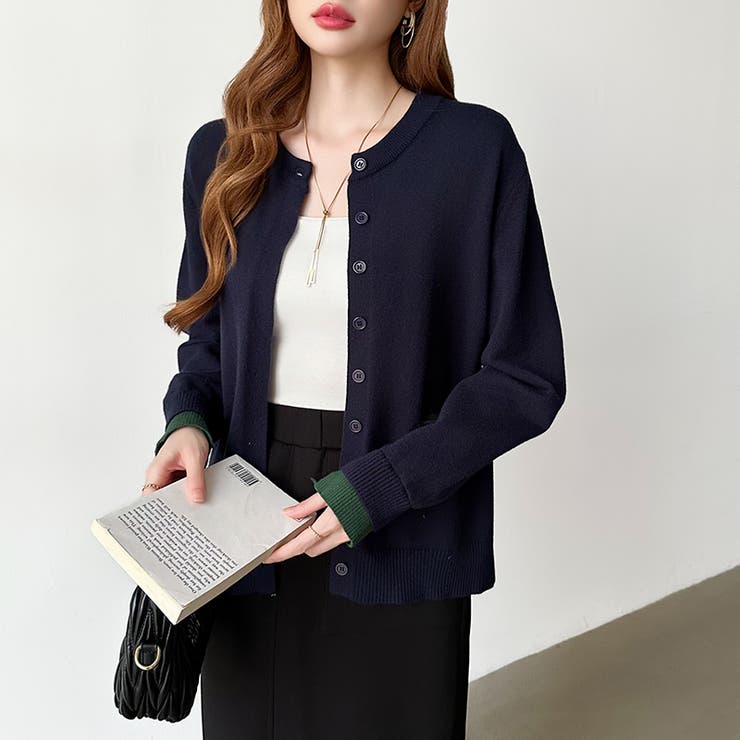 レイヤード風配色カーディガン 配色ニット バイカラーカーディガン | COCOMOMO | 詳細画像24 