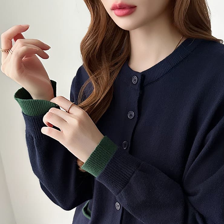 レイヤード風配色カーディガン 配色ニット バイカラーカーディガン | COCOMOMO | 詳細画像26 