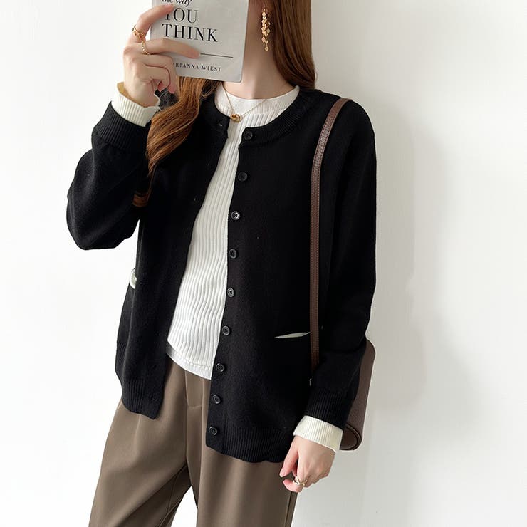 レイヤード風配色カーディガン 配色ニット バイカラーカーディガン | COCOMOMO | 詳細画像3 