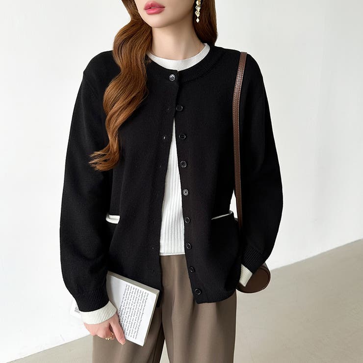 レイヤード風配色カーディガン 配色ニット バイカラーカーディガン | COCOMOMO | 詳細画像4 