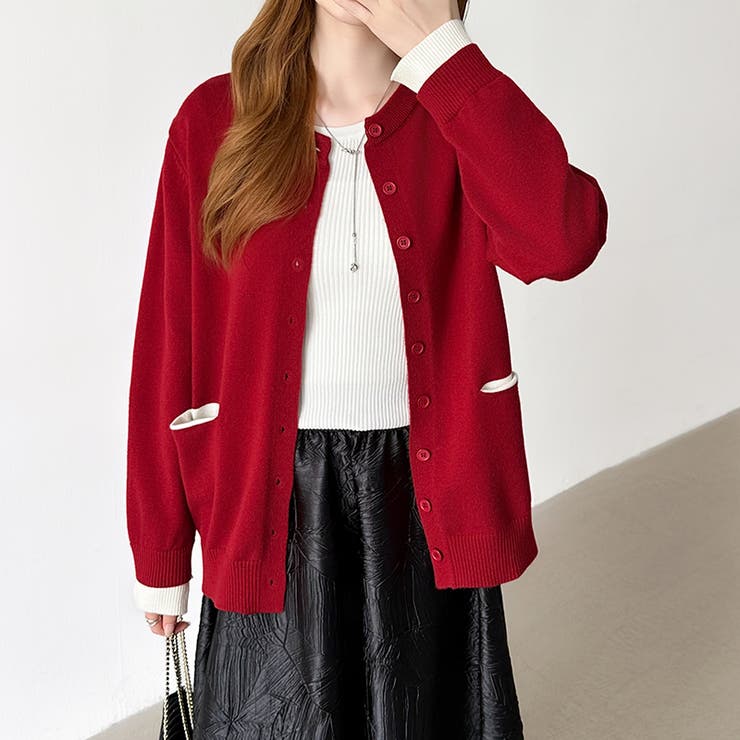 レイヤード風配色カーディガン 配色ニット バイカラーカーディガン | COCOMOMO | 詳細画像29 