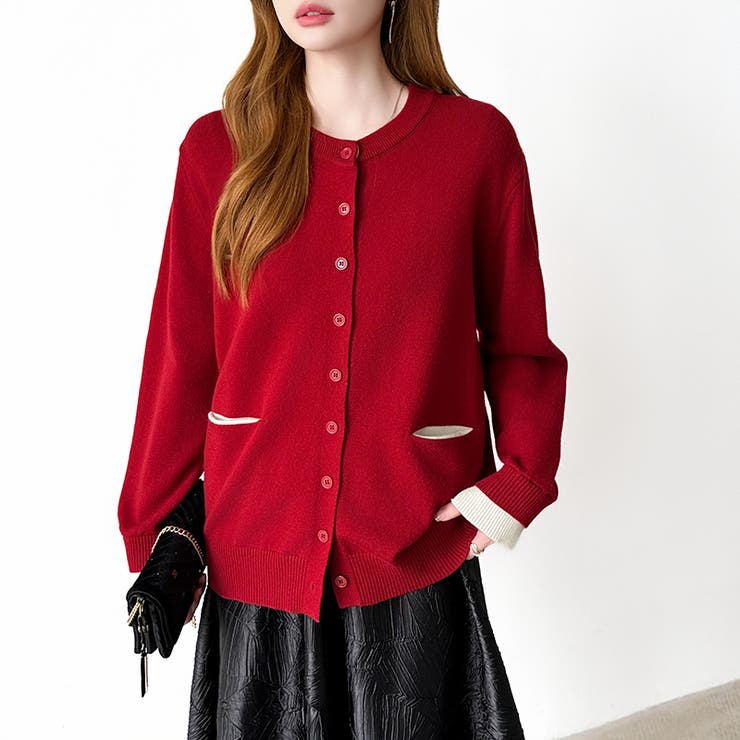 レイヤード風配色カーディガン 配色ニット バイカラーカーディガン | COCOMOMO | 詳細画像31 