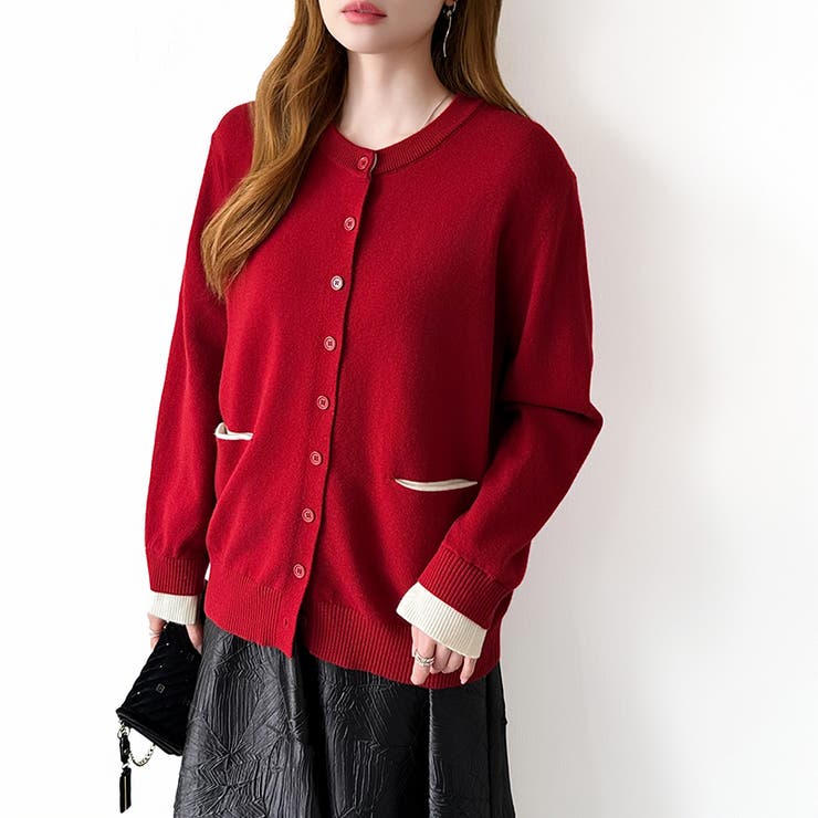 レイヤード風配色カーディガン 配色ニット バイカラーカーディガン | COCOMOMO | 詳細画像32 