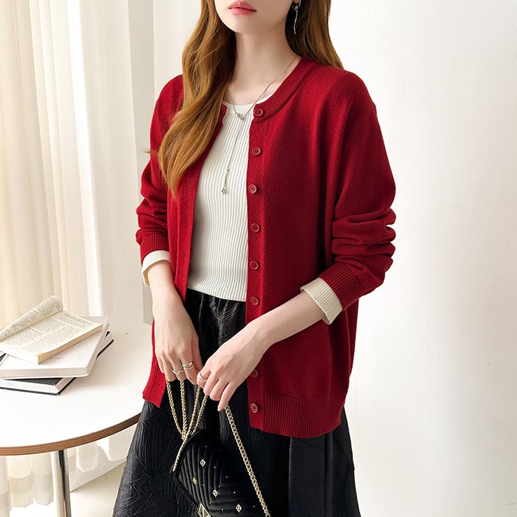 レイヤード風配色カーディガン 配色ニット バイカラーカーディガン | COCOMOMO | 詳細画像35 