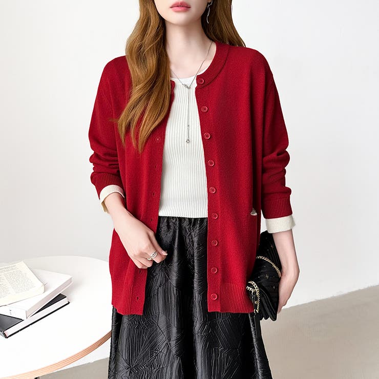 レイヤード風配色カーディガン 配色ニット バイカラーカーディガン | COCOMOMO | 詳細画像36 