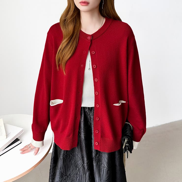 レイヤード風配色カーディガン 配色ニット バイカラーカーディガン | COCOMOMO | 詳細画像37 