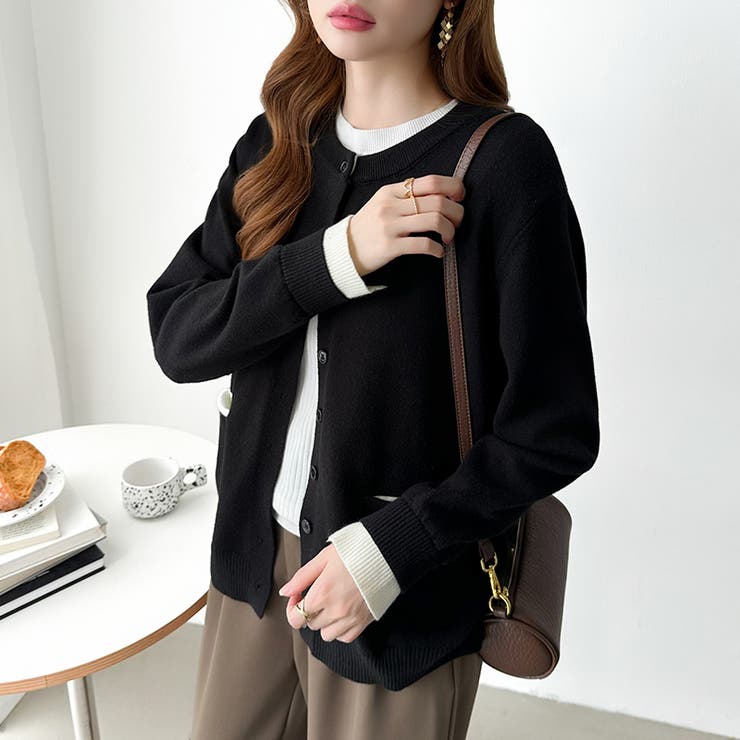 レイヤード風配色カーディガン 配色ニット バイカラーカーディガン | COCOMOMO | 詳細画像5 