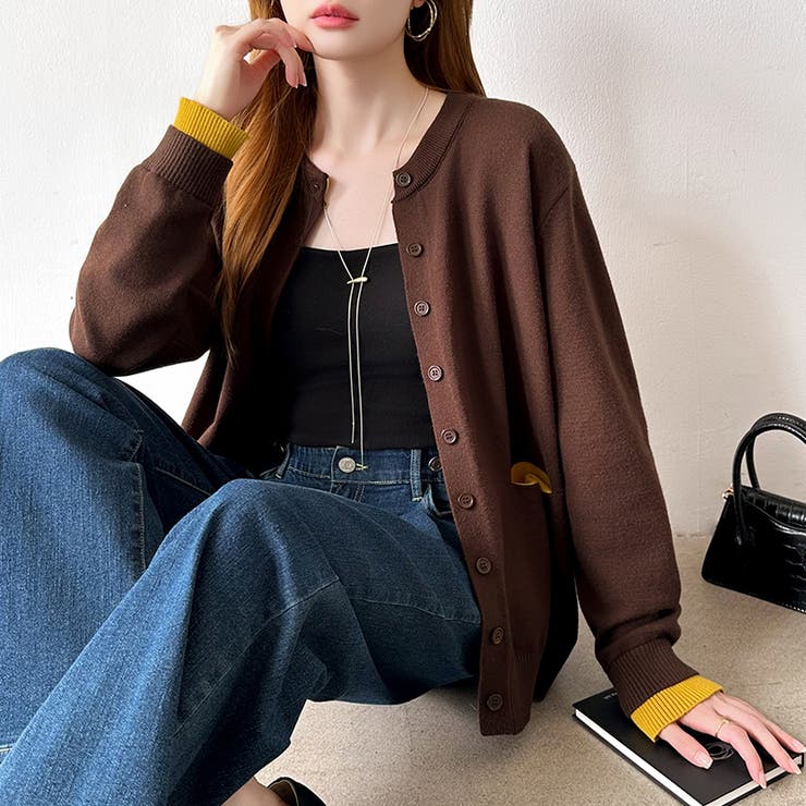 レイヤード風配色カーディガン 配色ニット バイカラーカーディガン | COCOMOMO | 詳細画像42 