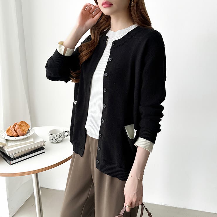 レイヤード風配色カーディガン 配色ニット バイカラーカーディガン | COCOMOMO | 詳細画像6 