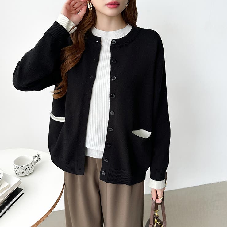 レイヤード風配色カーディガン 配色ニット バイカラーカーディガン | COCOMOMO | 詳細画像8 